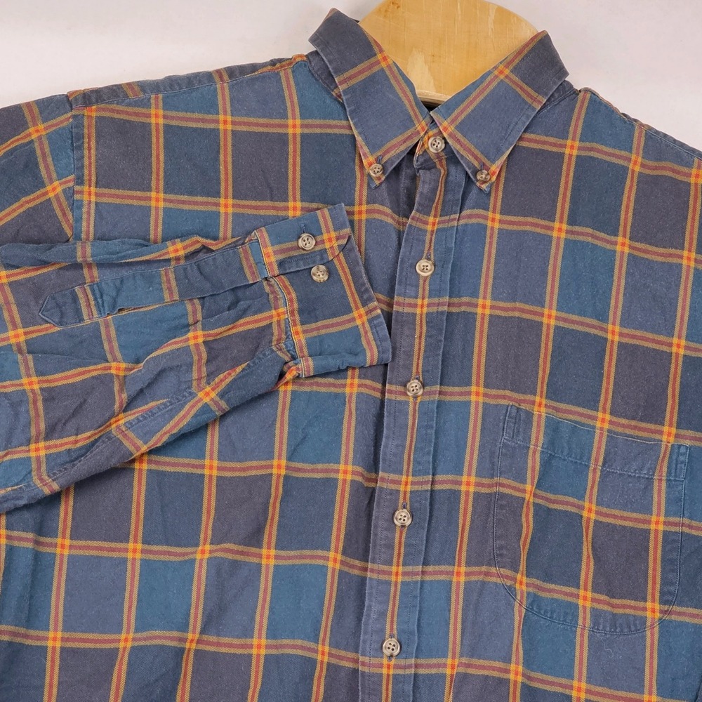 Viyella Men's Shirt Large Plaid Button Down Blue Red‎ Wool Cotton Blend